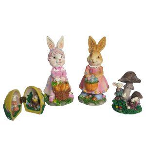 Bunny Gardens Limited Edition Figurines Set Easter Open Egg Scene Mushroom Fig